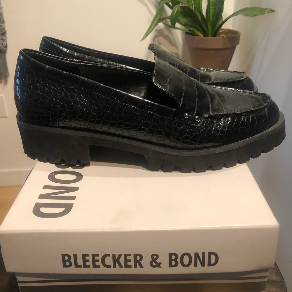 Black faux croc chunky loafer